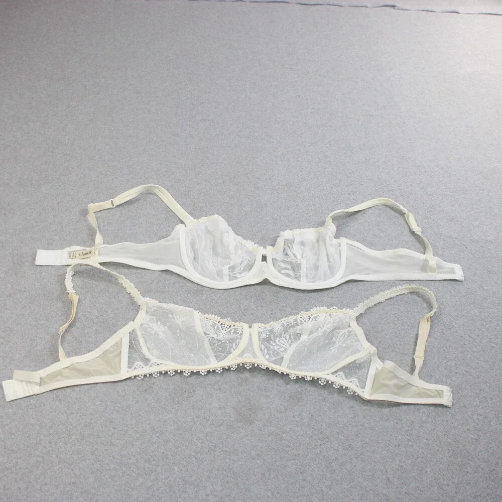 Chantelle Bra Women 36DD White Floral Lace Underwire Wireless Unlined Sexy Lot